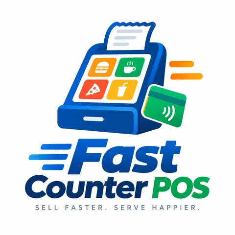 FastCounterPOS logo: a counter terminal with a printed receipt